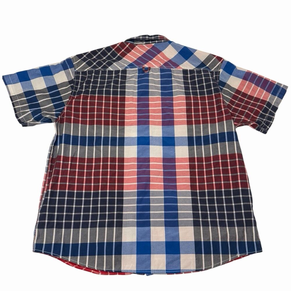 Plaid Button Up Shirt Patchwork Short Sleeve Dual… - image 2